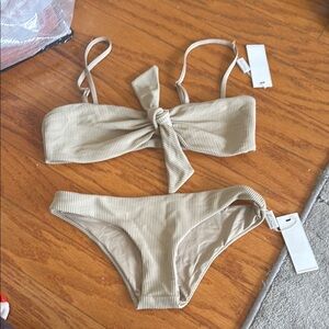 Frankie’s bikinis tan Beige Ribbed Bikini Set medium/xs bottom